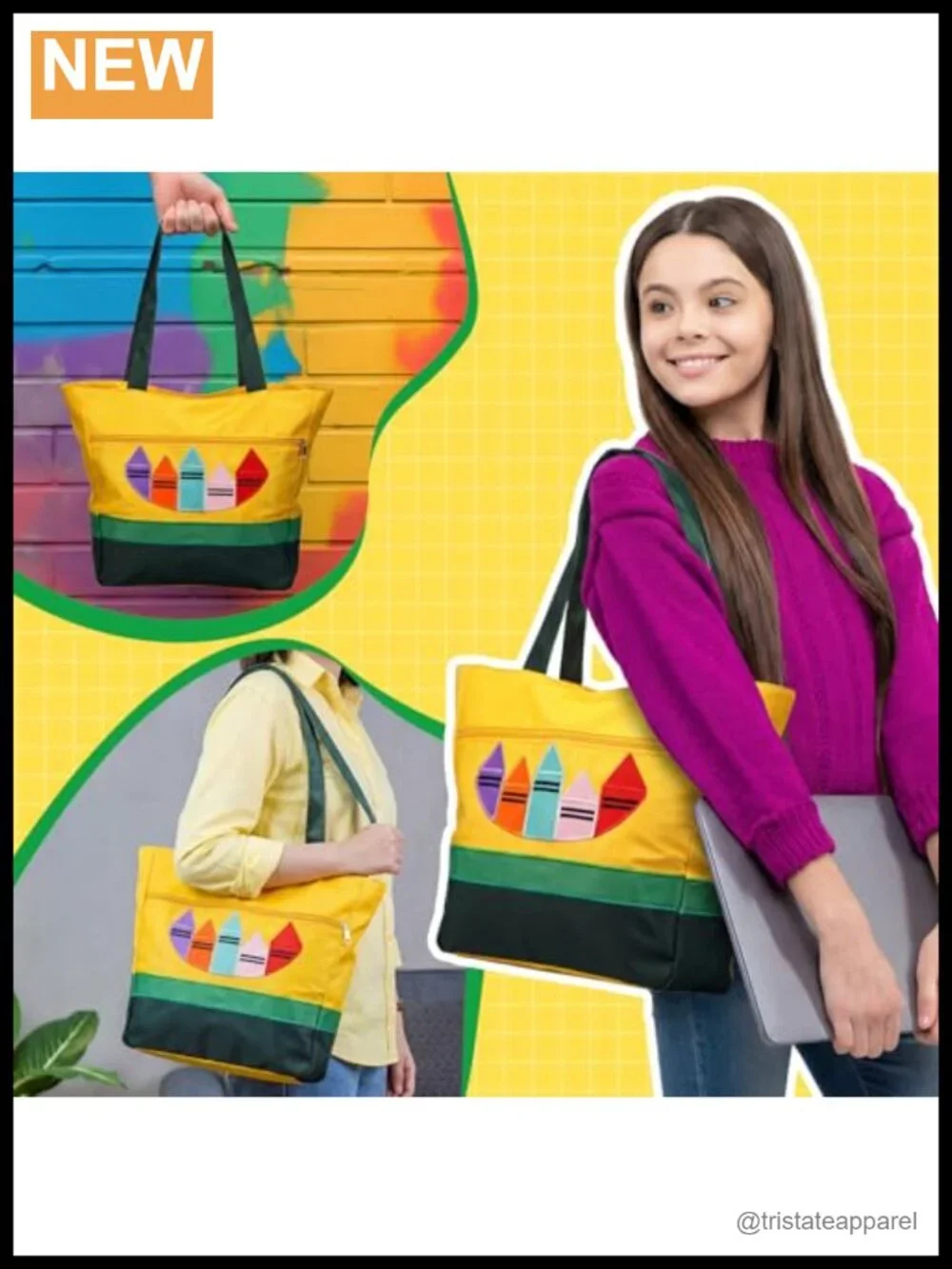 Teacher Tote and Makeup Bag Set, Twill Composite Nylon, Crayon Design, Back to